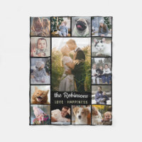 Family Photo Collage 15 Pictures Name Black Easy Fleece Blanket