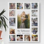 Family Photo Collage 15 Pictures + Name Gray White Faux Canvas Print at Zazzle