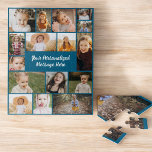 Family Photo Collage 16 Instagram Picture Blue Jigsaw Puzzle<br><div class="desc">Create a special keepsake with this Modern Personalized Photo Collage Custom Color Jigsaw Puzzle! Featuring your favorite photos in a stylish collage layout, this customizable puzzle allows you to upload multiple images and select the background color that suits your taste. It's a fun and unique way to relive your memories,...</div>