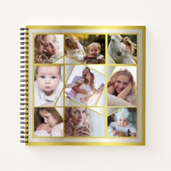 Family Photo Collage 18 Instagram Pic Gold Silver Notebook by PictureCollage at Zazzle