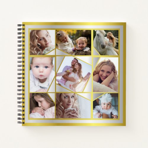 Family Photo Collage 18 Instagram Pic Gold Silver Notebook