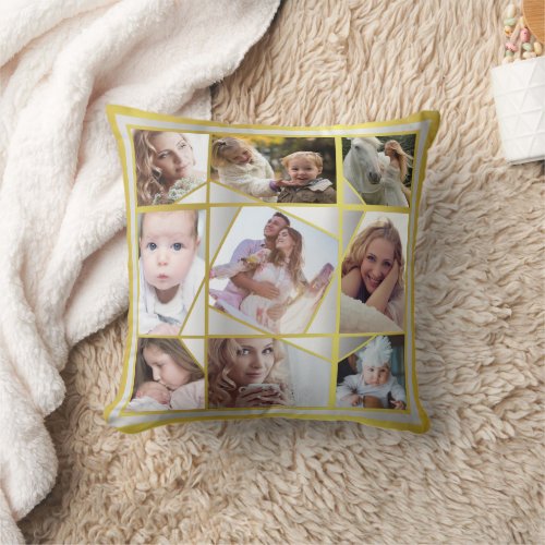 Family Photo Collage 18 Instagram Pic Gold Silver Throw Pillow