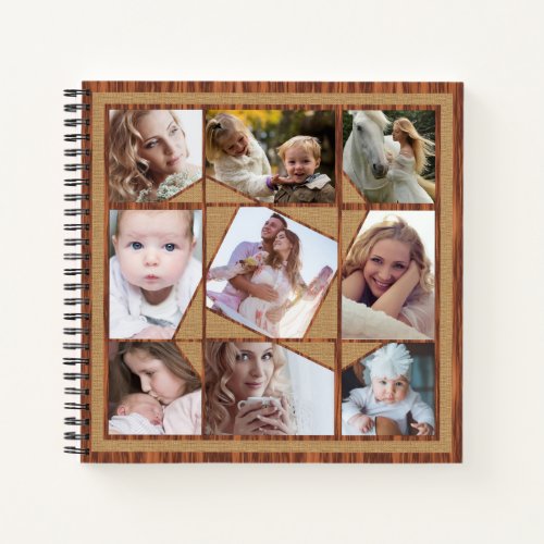Family Photo Collage 18 Instagram Pics Wood Burlap Notebook