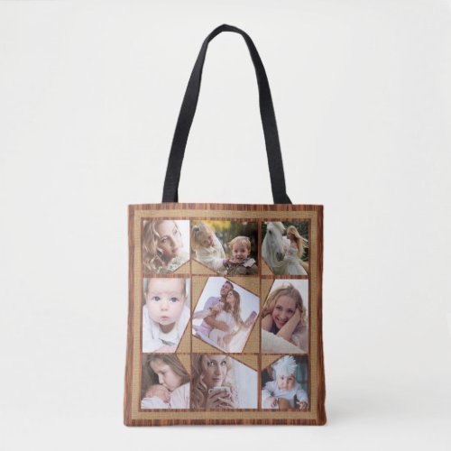 Family Photo Collage 18 Instagram Pics Wood Burlap Tote Bag
