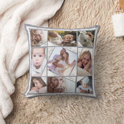 Family Photo Collage 18 Instagram Pictures Marble Throw Pillow