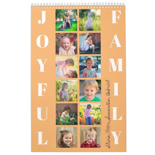 Family photo collage 2024 monogrammed orange calendar