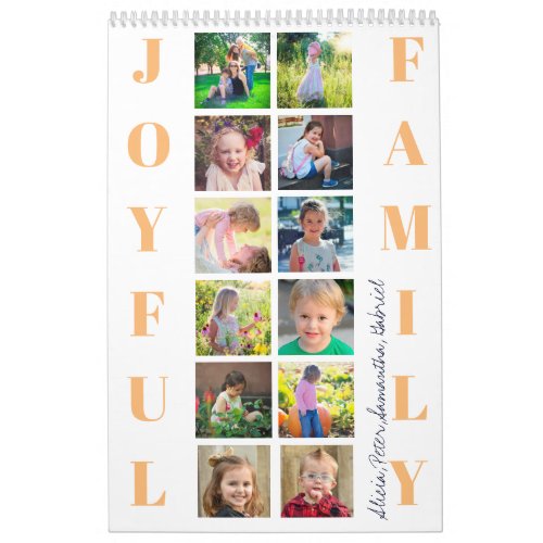 Family photo collage 2024 monogrammed white calendar