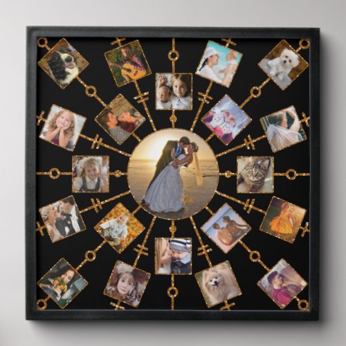 Family Photo Collage 21 Custom Pictures Black Gold Peel And Stick Photo Tile