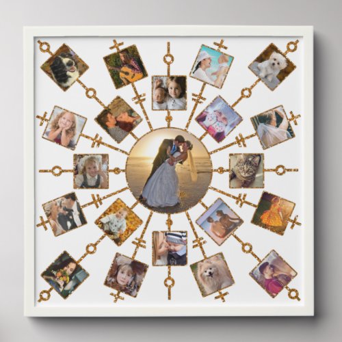 Family Photo Collage 21 Custom Pictures White Gold Peel And Stick Photo Tile