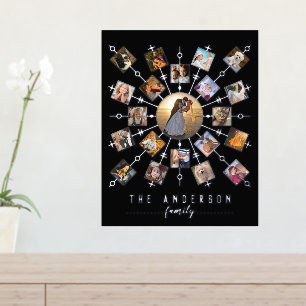 Family Photo Collage 21 Picture Name Black Silver Foil Prints