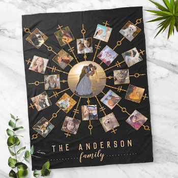 Family Photo Collage 21 Pictures Black Gold   Name Fleece Blanket by PictureCollage at Zazzle