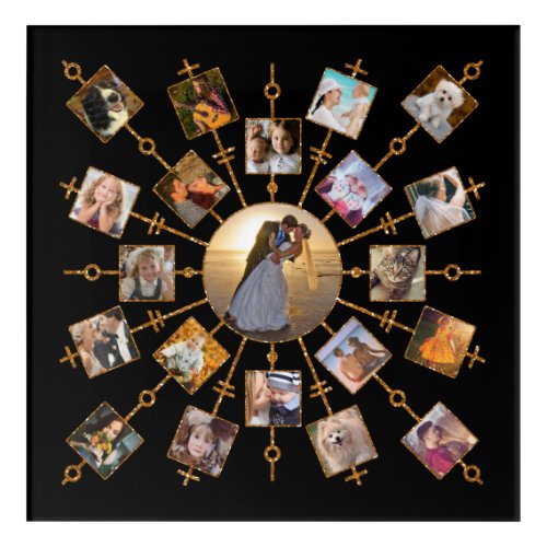 Family Photo Collage 21 Pictures Pretty Black Gold Acrylic Print