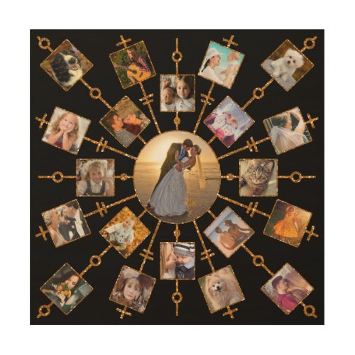 Family Photo Collage 21 Pictures Pretty Black Gold Wood Wall Art