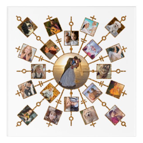 Family Photo Collage 21 Pictures Pretty White Gold Acrylic Print