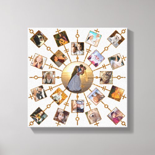 Family Photo Collage 21 Pictures Pretty White Gold Canvas Print