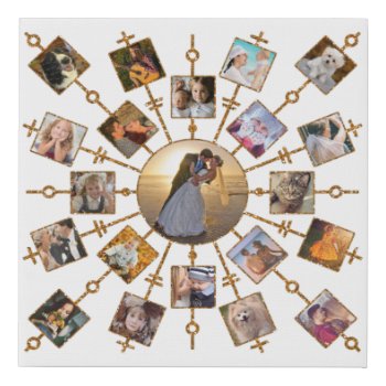 Family Photo Collage 21 Pictures Pretty White Gold Faux Canvas Print by PictureCollage at Zazzle