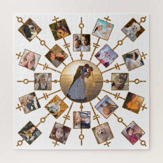 Family Photo Collage 21 Pictures Pretty White Gold Jigsaw Puzzle (Vertical)