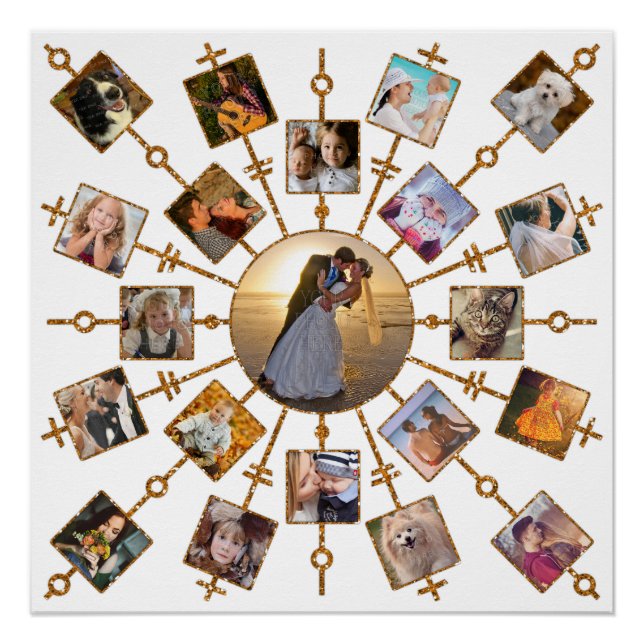 Family Photo Collage 21 Pictures Pretty White Gold Poster (Front)