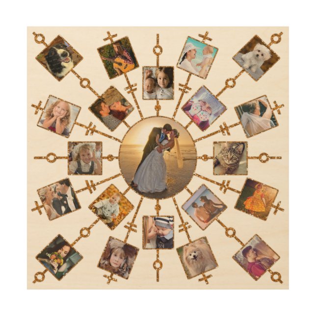 Family Photo Collage 21 Pictures Pretty White Gold Wood Wall Art (Front)