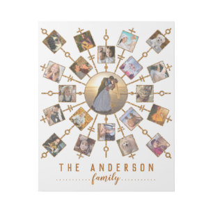 Family Photo Collage 21 Pictures White Gold + Name Gallery Wrap