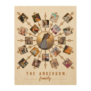 Family Photo Collage 21 Pictures White Gold + Name Wood Wall Decor