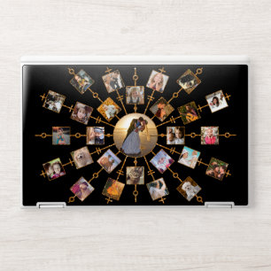 Family Photo Collage 27 Pictures Black Gold Frame HP Laptop Skin
