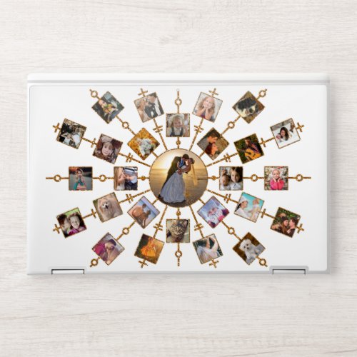 Family Photo Collage 27 Pictures White Gold Frame HP Laptop Skin