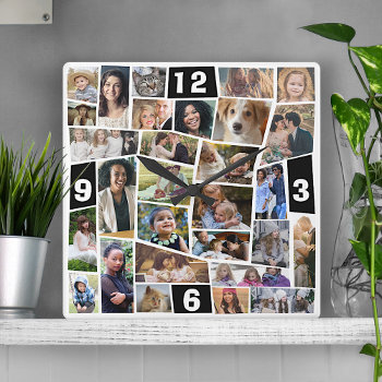 Family Photo Collage 29 Cut Out Pics Easy Template Square Wall Clock by PictureCollage at Zazzle