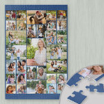 Family Photo Collage 31 Picture Blue Jigsaw Puzzle<br><div class="desc">Custom photo collage puzzle, showcasing 31 of your favorite pictures. This fun jigsaw puzzle has a background color palette of dark blue - but you are welcome to edit this to any color you would like. The photo template will create the photo collage and display your uploaded pictures in a...</div>