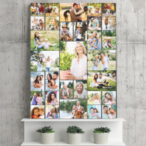 Family Photo Collage 31 Picture Dark Grey Canvas Print