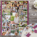 Family Photo Collage 31 Picture Pink Jigsaw Puzzle<br><div class="desc">Custom photo collage puzzle, showcasing 31 of your favorite pictures. This fun jigsaw puzzle has a background color palette of dark pink - but you are welcome to edit this to any color you would like. The photo template will create the photo collage and display your uploaded pictures in a...</div>
