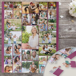Family Photo Collage 31 Picture Pink Jigsaw Puzzle