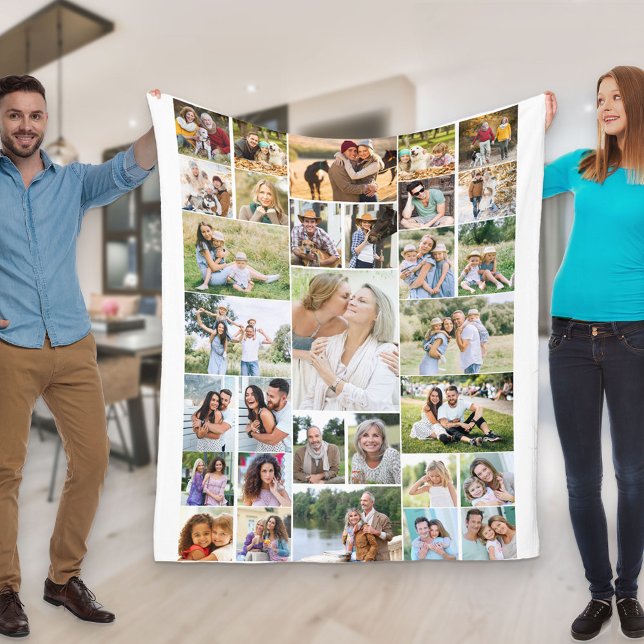 Family Photo Collage 31 Picture White Fleece Blanket (Creator Uploaded)