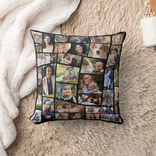 Family Photo Collage 33 Cut Out Picture Easy Black Throw Pillow