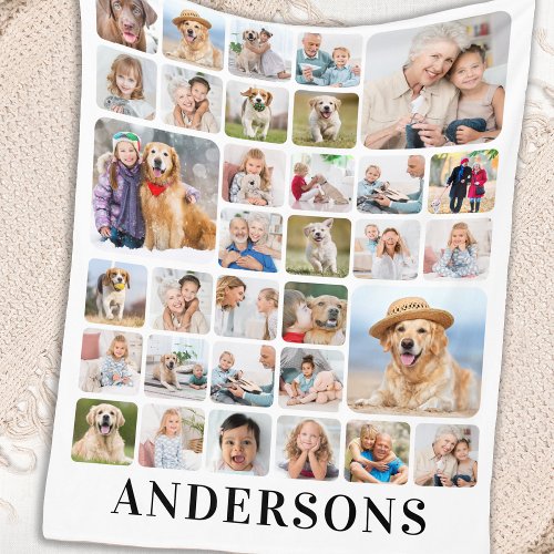 Family Photo Collage 33 Pictures Cool Modern  Fleece Blanket
