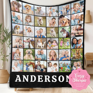 Family Photo Collage 36 Picture Personalized Black Sherpa Blanket