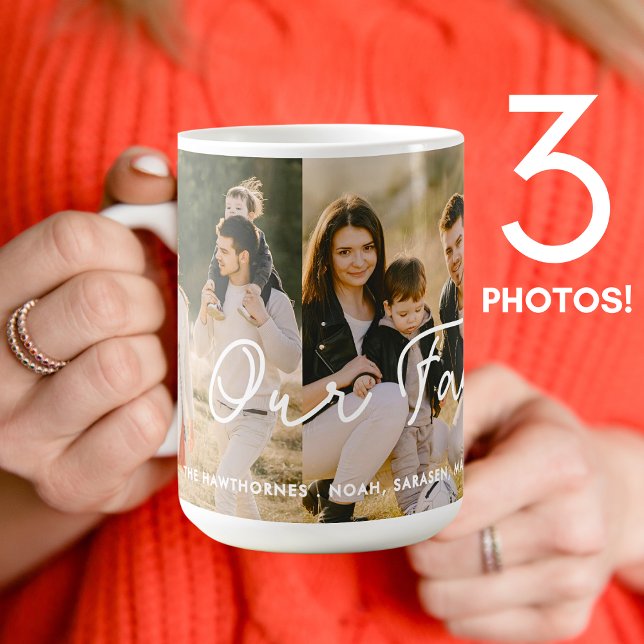 Family Photo Collage 3 Photos Custom text Coffee Mug (Creator Uploaded)