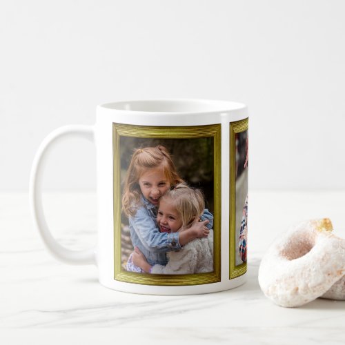 Family Photo Collage 3 Pictures Gold Frames Easy Coffee Mug