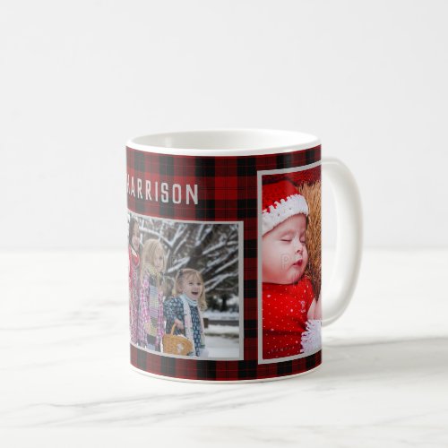 Family Photo Collage 3 Pictures Red Plaid Easy DIY Coffee Mug