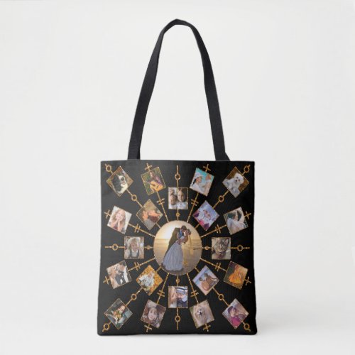 Family Photo Collage 42 Pictures Pretty Black Gold Tote Bag