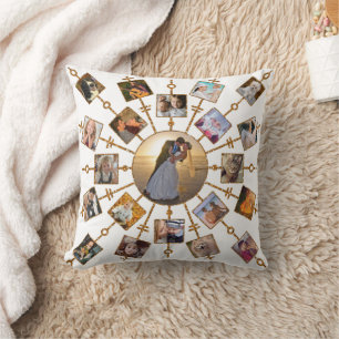 Family Photo Collage 42 Pictures Pretty White Gold Throw Pillow