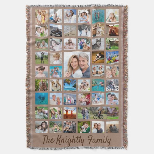 Family Photo Collage 51 Photos Custom Text Color Throw Blanket