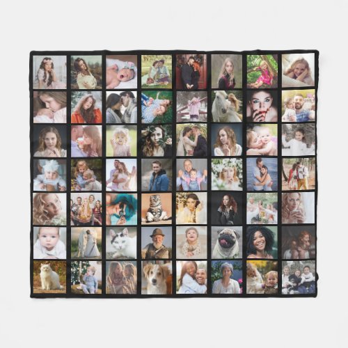 Family Photo Collage 56 Square Pics Easy Custom Bk Fleece Blanket