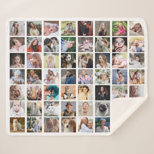 Family Photo Collage 56 Square Picture Easy Custom Sherpa Blanket