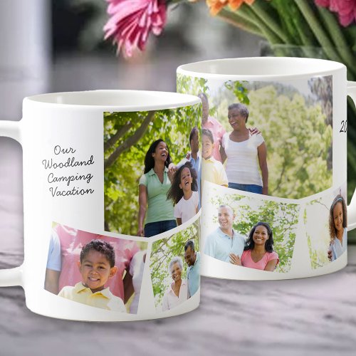 Family Photo Collage _ 5 Photos and Custom Text Coffee Mug