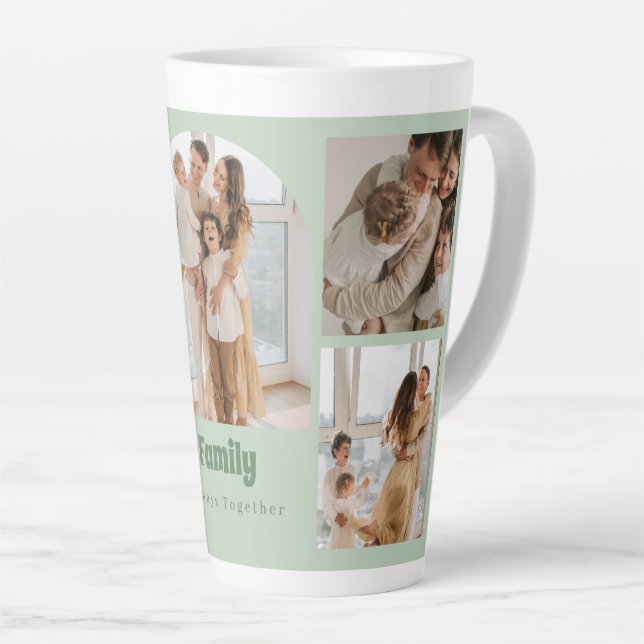 Family Photo Collage - 5 Photos and Custom Text  Latte Mug (Right Angle)
