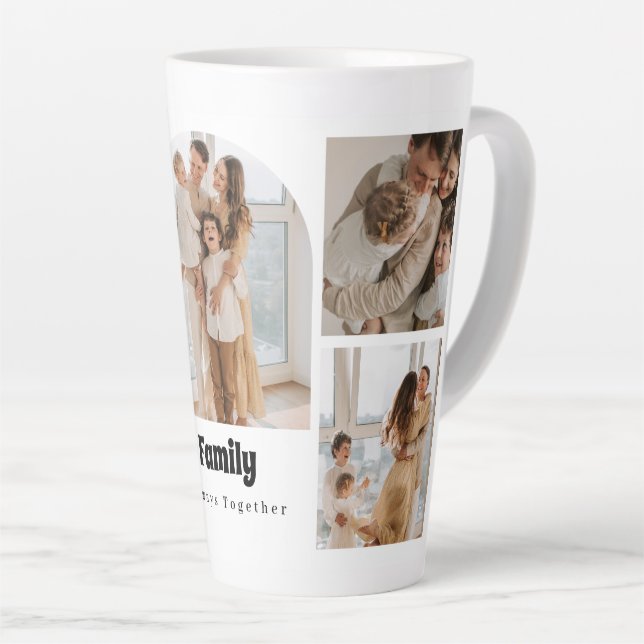 Family Photo Collage - 5 Photos and Custom Text  Latte Mug (Right Angle)