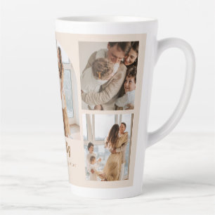 Family Photo Collage - 5 Photos and Custom Text Latte Mug