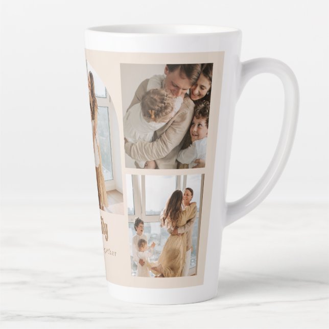 Family Photo Collage - 5 Photos and Custom Text  Latte Mug (Right)