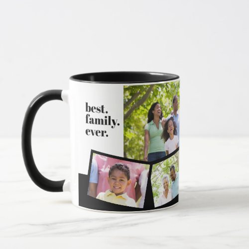 Family Photo Collage _ 5 Photos and Custom Text Mug